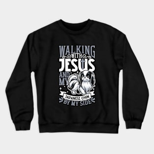 Jesus and dog - Japanese Chin Crewneck Sweatshirt